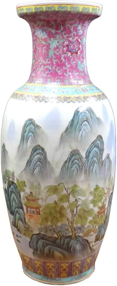 中国山水画 陶器 花瓶 2点セット 山水画 陶器 花瓶 薩摩焼 共箱付き