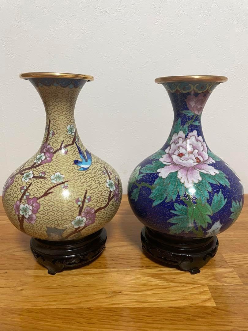 七宝焼 中国美術 花瓶 景泰藍 花入 大壺 高さ39cm 特大サイズ 細密彫刻