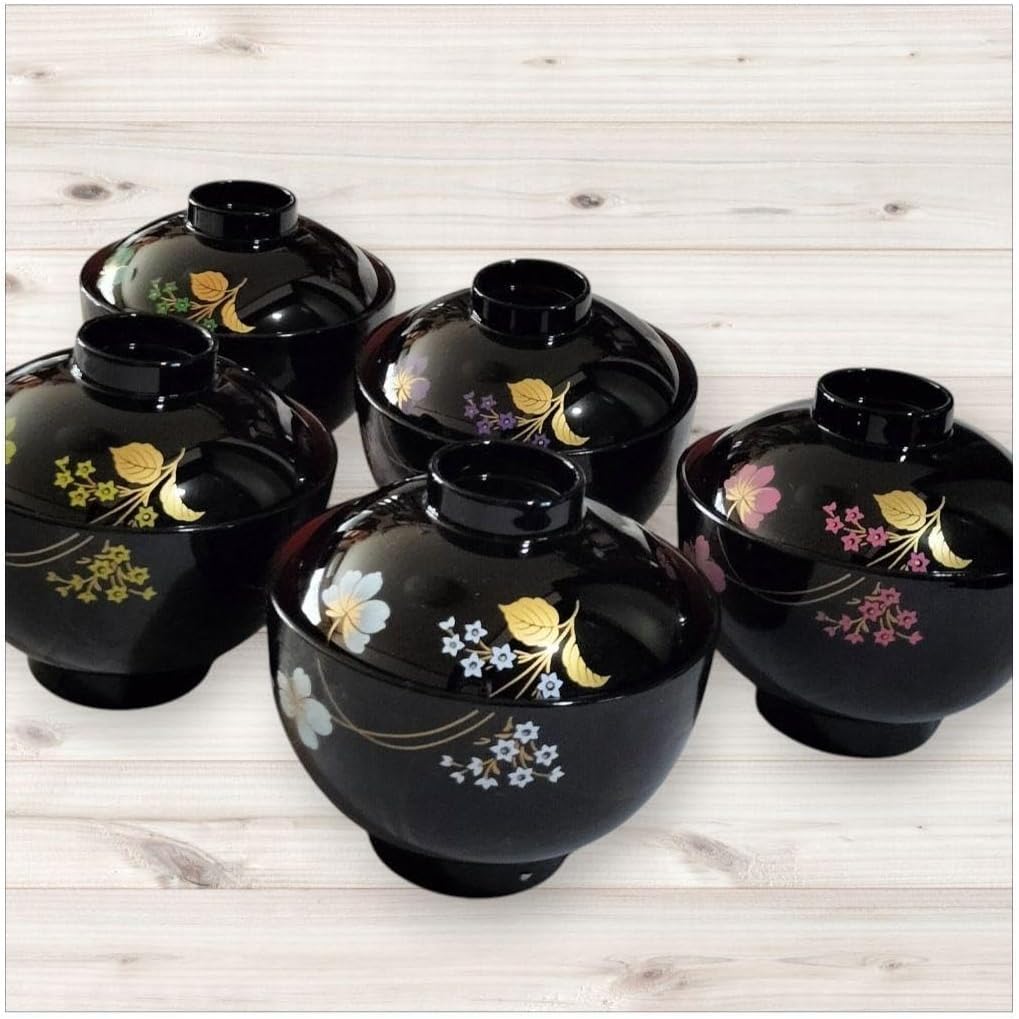 鎌倉彫 充子作 お椀 五客 共箱 V R9081B 鎌倉彫 充子作 お椀 五客 共箱