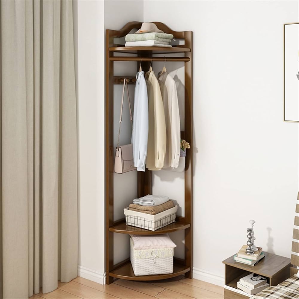 Amazon｜家具 収納 木製コートハンガー 棚付き 洋服掛け ラック 衣類