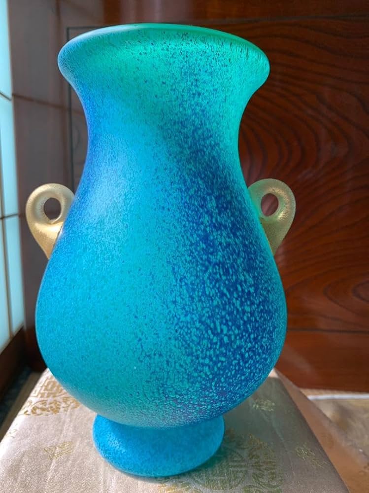 岩田ガラス優しい青銀箔工房作家1点もの花器アート