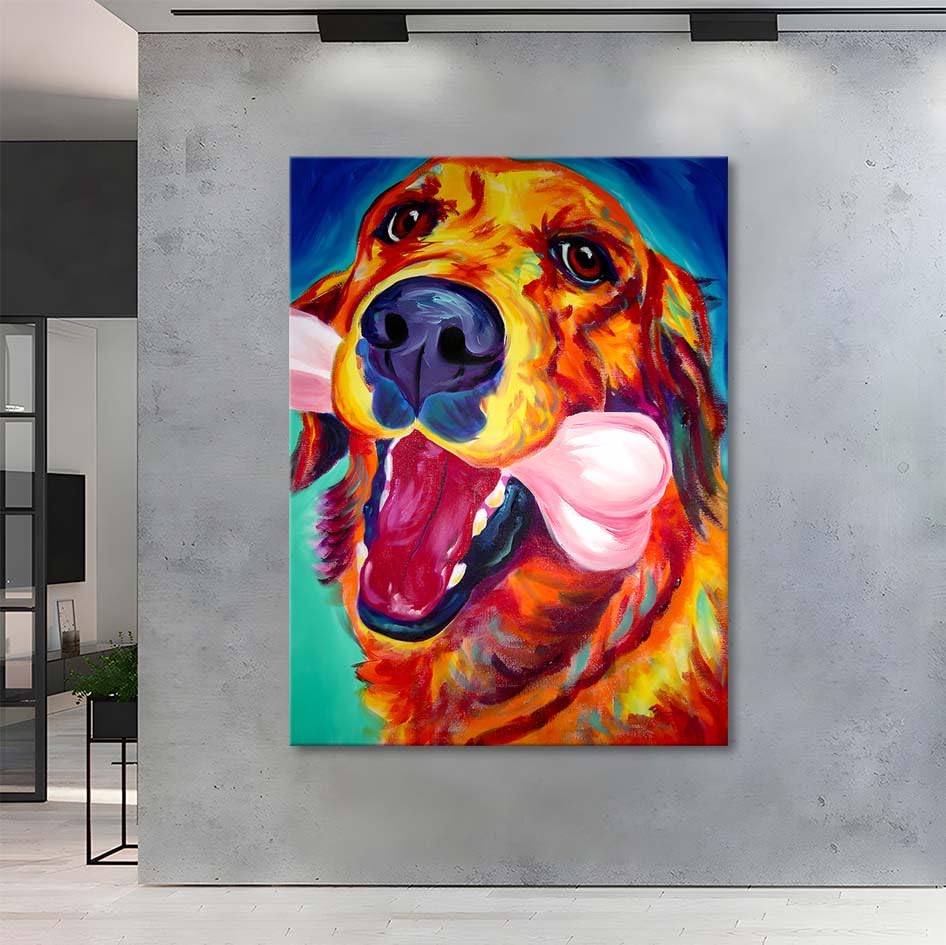 犬の絵「ゴールデンレトリバー 」油彩画 フレーム付き（面版なし） 犬