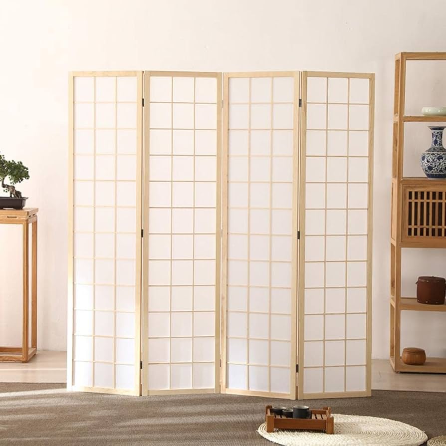 和風 木彫り 障子 4連 折りたたみ 衝立 パーテーション 衝立 障子