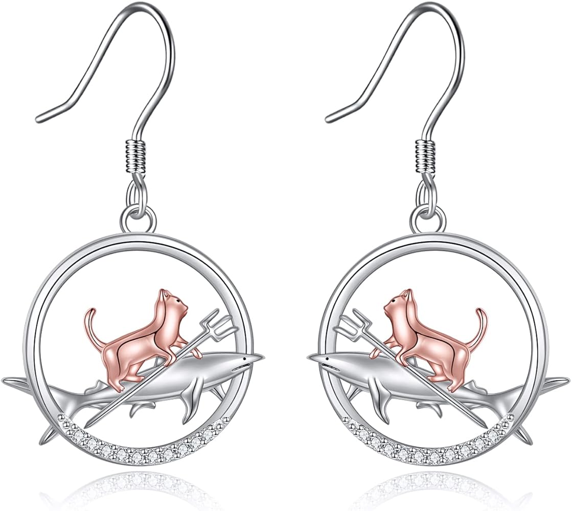 Amazon.com: YFN Shark Earrings for Women Sterling Silver Cat