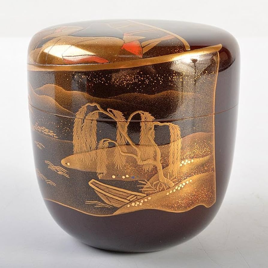 柳橋蒔絵棗』宗水作茶道具共箱共布清水宗水内銀溜塗輪島塗金