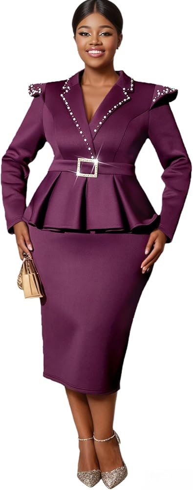 AOMEI Elegant Women's Peplum Bodycon Dress Luxury Pearl Lapel V