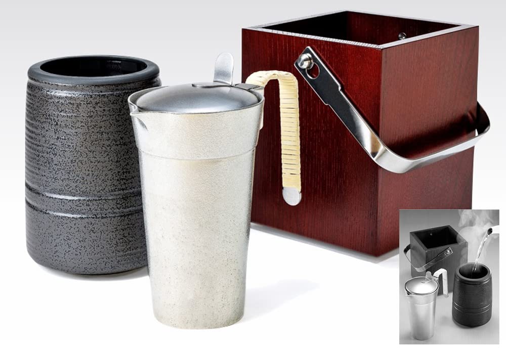 ウスヰ謹製 純銀製 酒器 ちろり二本 酒盃三客 計約258g 共箱 FR8220