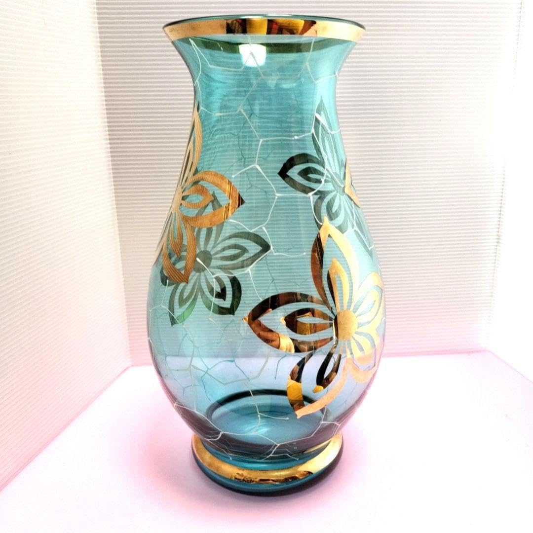 Bohemia ボヘミアングラス フラワーベース 花瓶 ロングタイプ グリーン