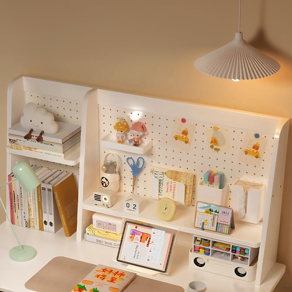 Hoshinoi 卓上ラック 机上ラック 木製 有孔ボード付き 大容量 デスク上置棚