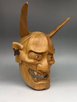 木彫り 般若 能面 h約25.5cm 東K7-1217③ 能面（般若）木彫り 【公式通販】