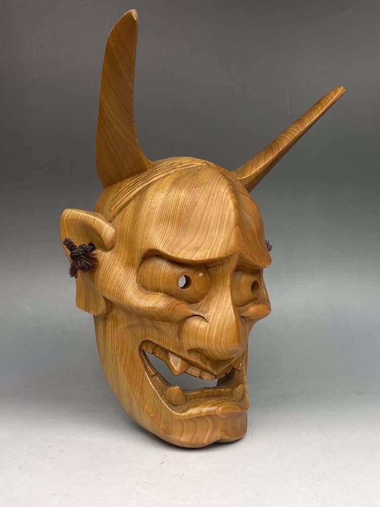 Amazon.co.jp: N) 般若面 木彫 木製 極上木目 魔除け 刳抜 能面 般若