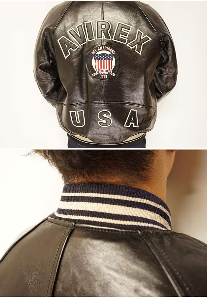 6105【希少デザイン】アヴィレックス☆バーシティレザージャケット 羊革