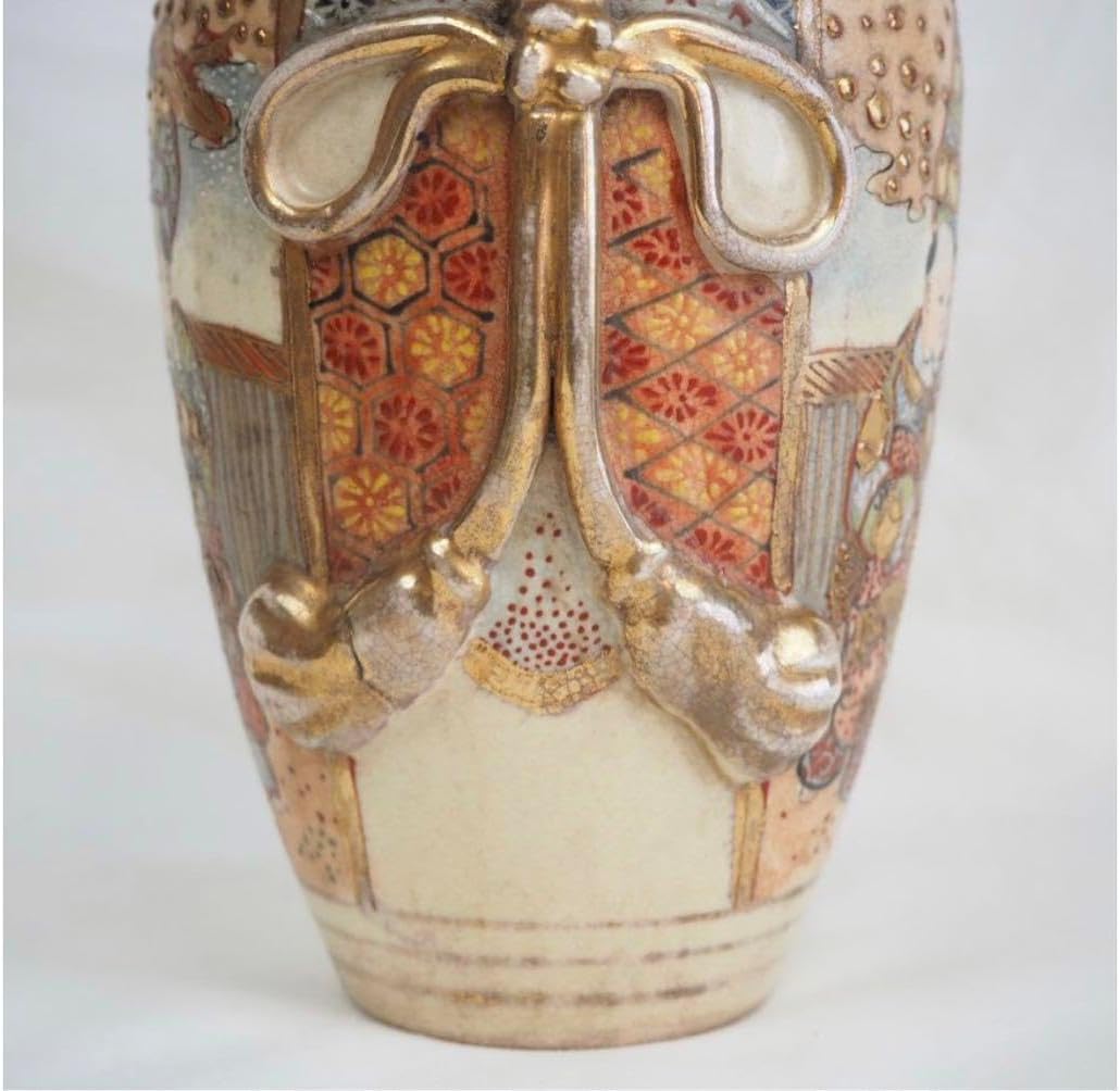 明治期薩摩焼 金彩色絵人物図 花瓶 花入 時代物