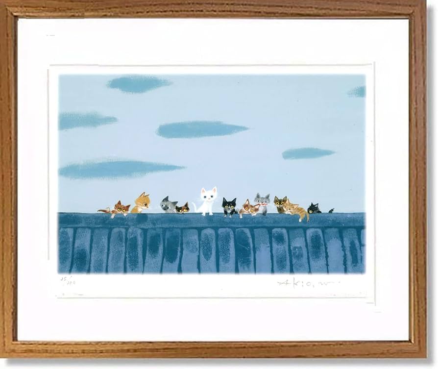 猫の版画 渡辺あきお 額装品 ジクレー 限定品 可愛い ねこ ネコ 猫の