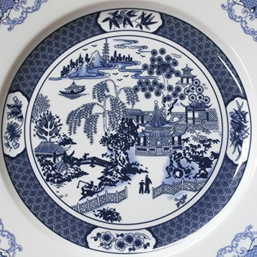 中国清朝時代 青花八寸皿 直径23.7㎝ タサチ 東さ7-0222☆