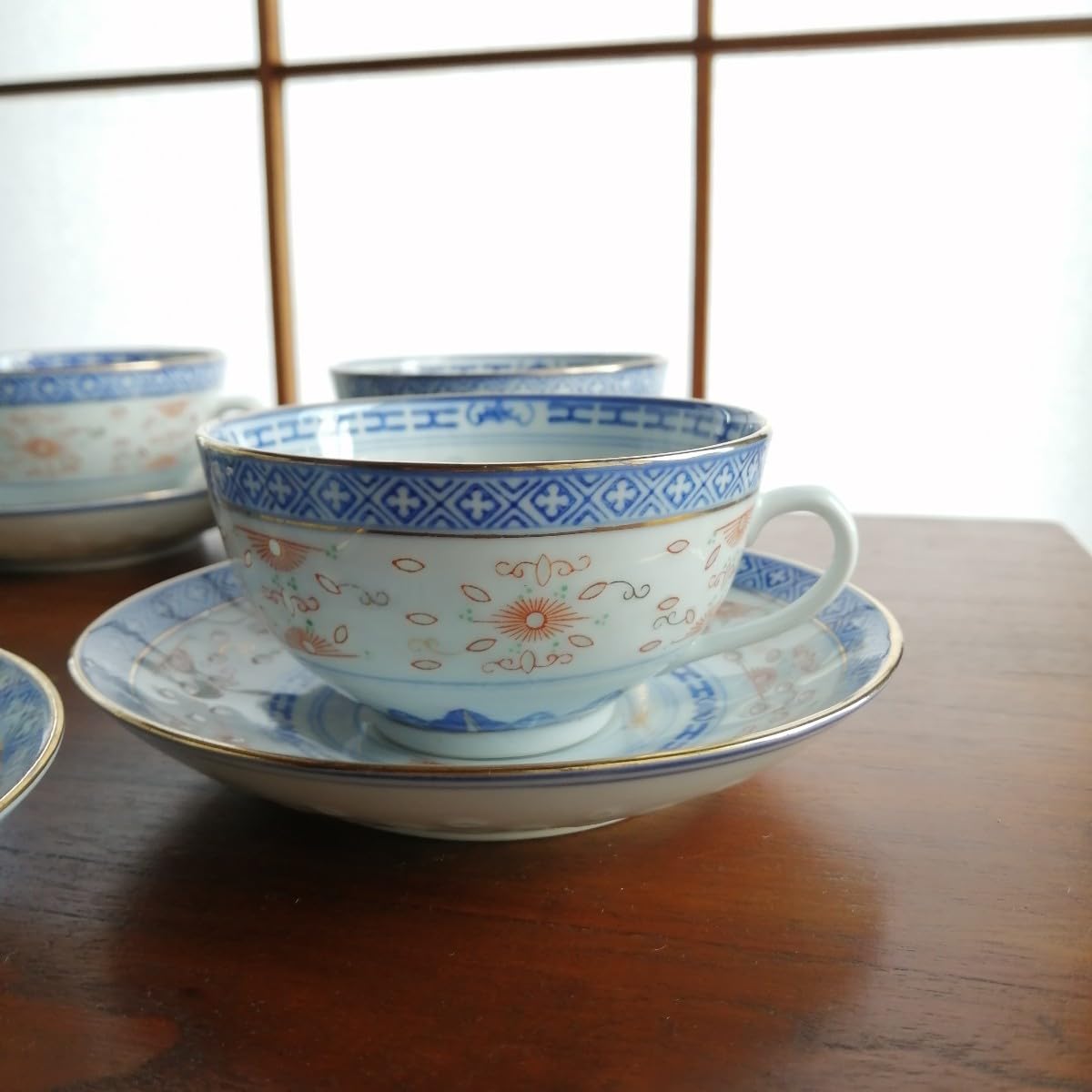 中国美術景徳鎮染付金彩湯呑み蛍焼細密細工古美術品44客セット