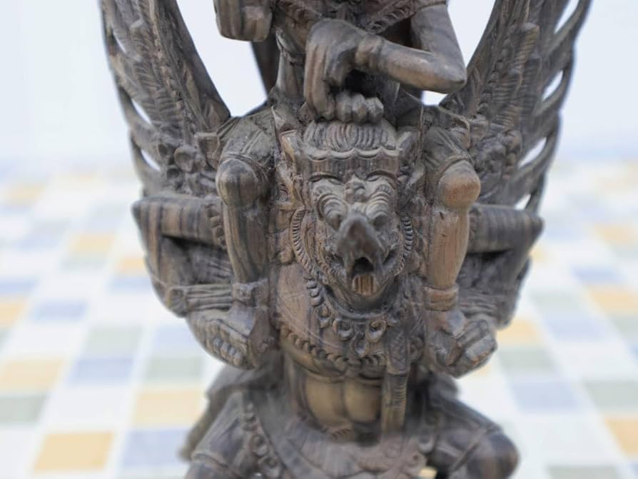 黒檀木彫 ビシュヌ神 ガルーダ ヒンドゥー教 バリ島 超細密彫刻 高さ