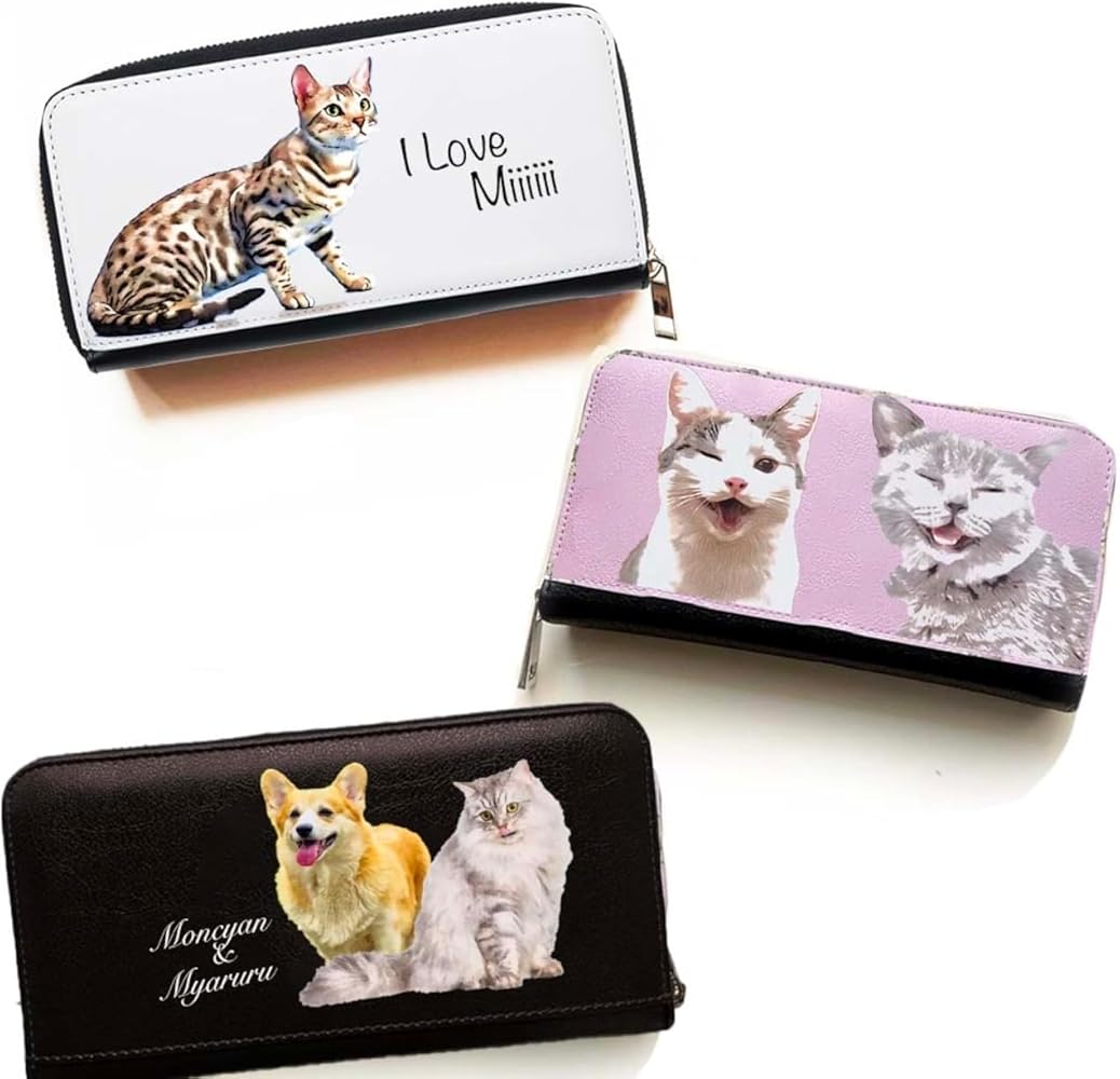 Amazon | うちの子 オリジナルイラスト PUレザー 長財布 ! 猫・犬