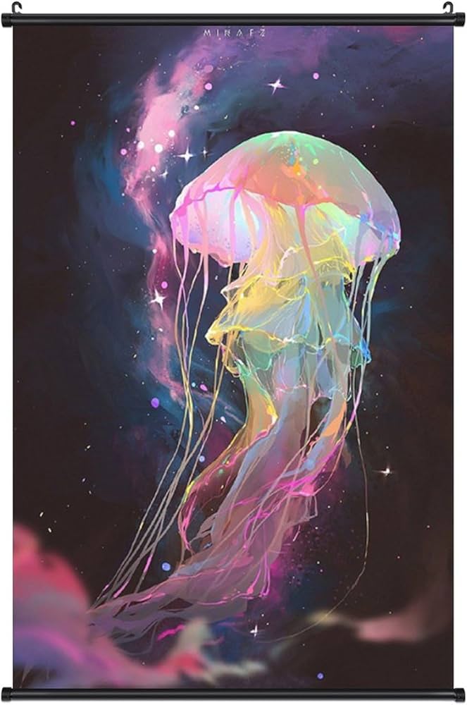 Amazon.co.jp: 宇宙に浮かぶカラフルなクラゲ ポスター 壁掛け 掛け画