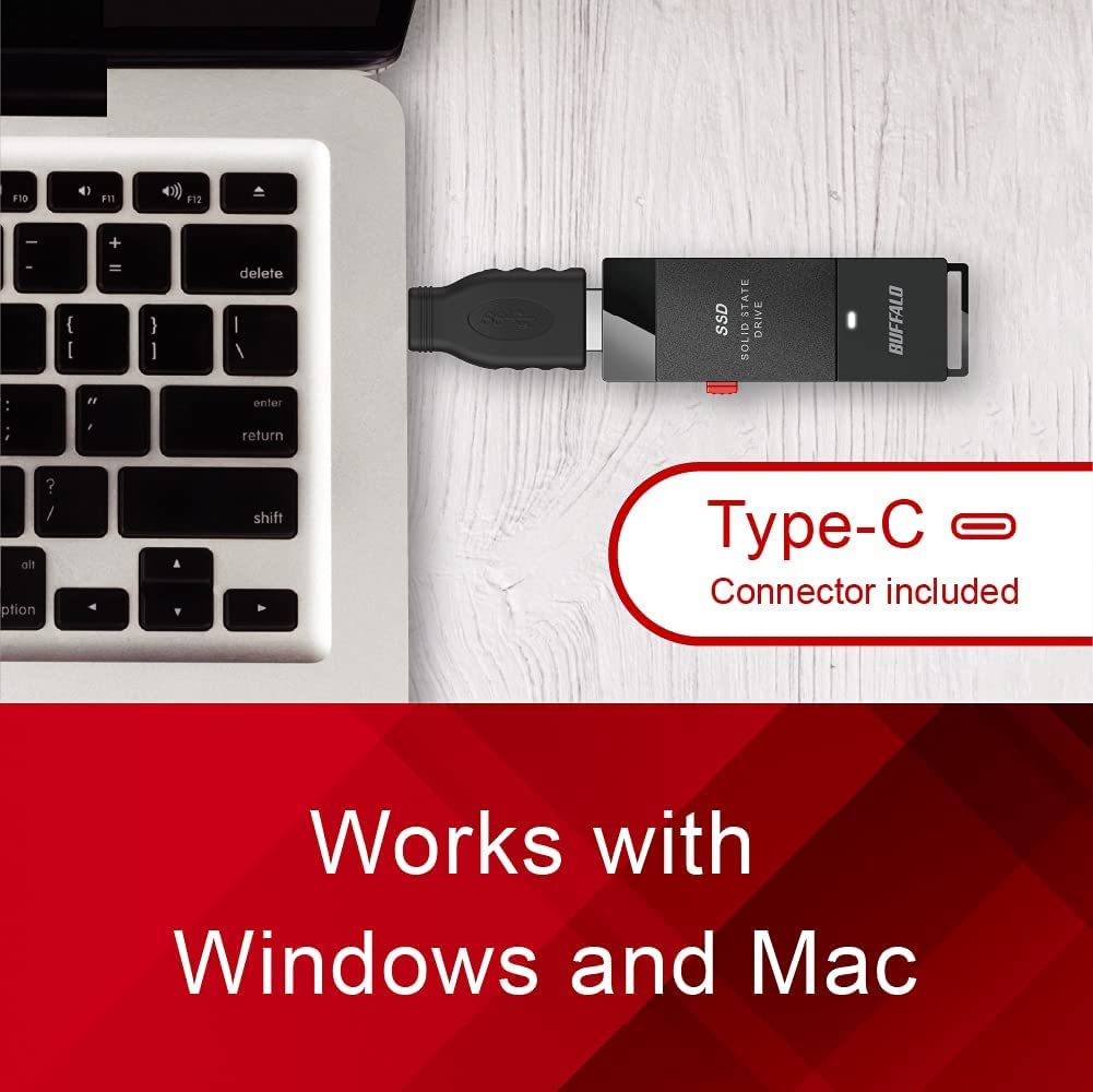 BUFFALO External Ssd 1Tb - Up To 600Mb/S - Usb-C - Usb-A - Usb 3.2