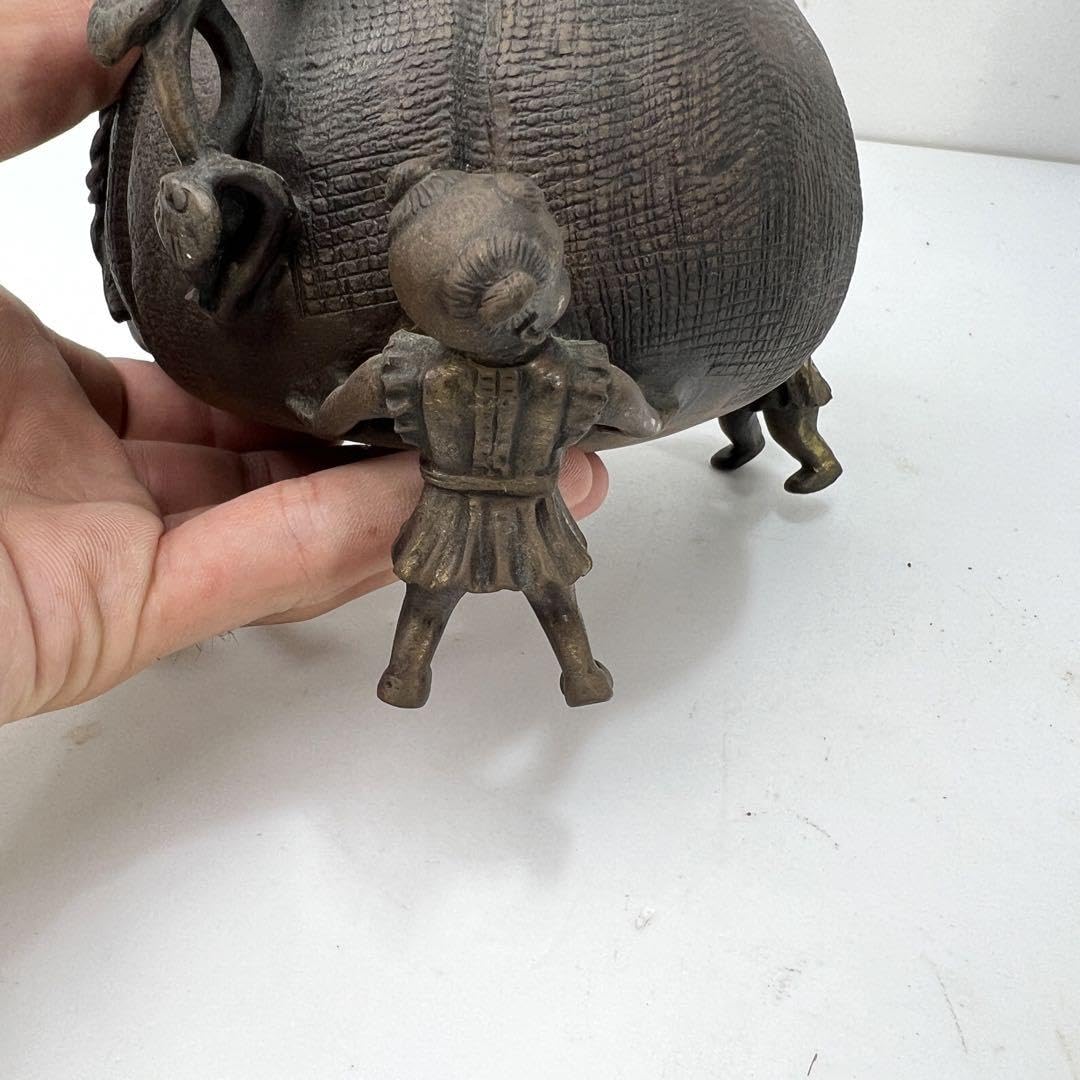 AKa3667大明宣徳年製 古銅 唐子置物人形