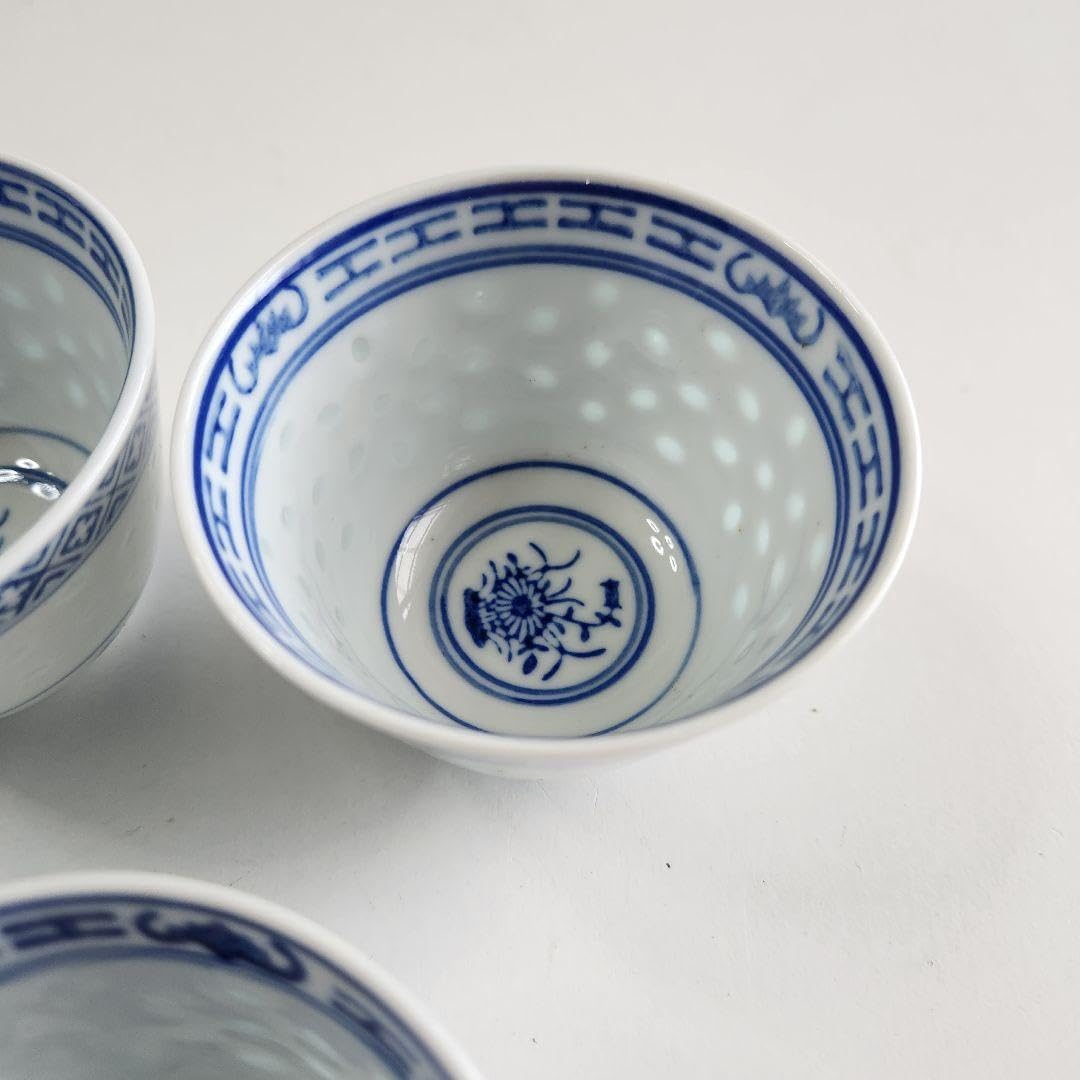 玩玉 蛍手 煎茶碗 湯呑み 景德鎮製 染付茶器 龍文 蛍手 茶碗