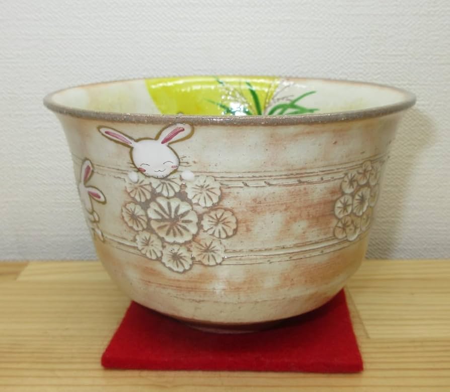 Amazon | 【逢絢亭】茶道具 茶碗 抹茶碗 抹茶茶碗 京焼 花三島 月見兎