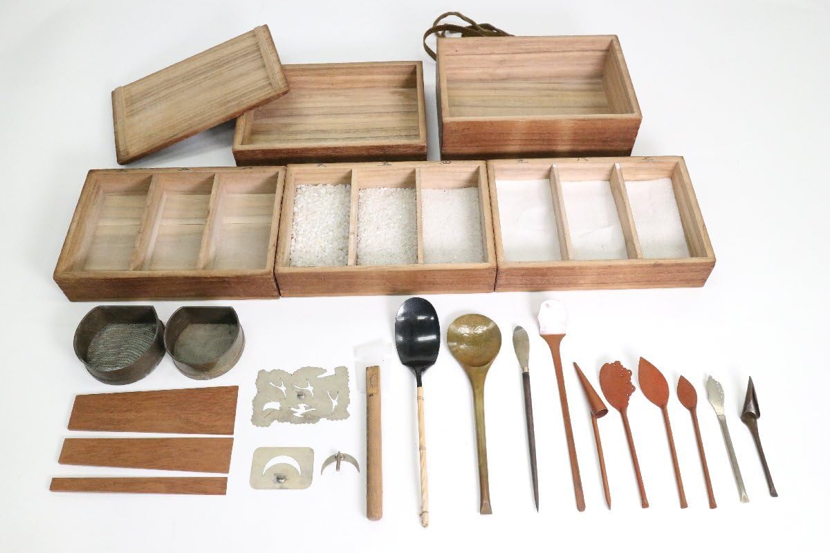 細川流倭盆石景専用 木製 道具箱 大理石砂 各種サイズ、刷毛 道具類