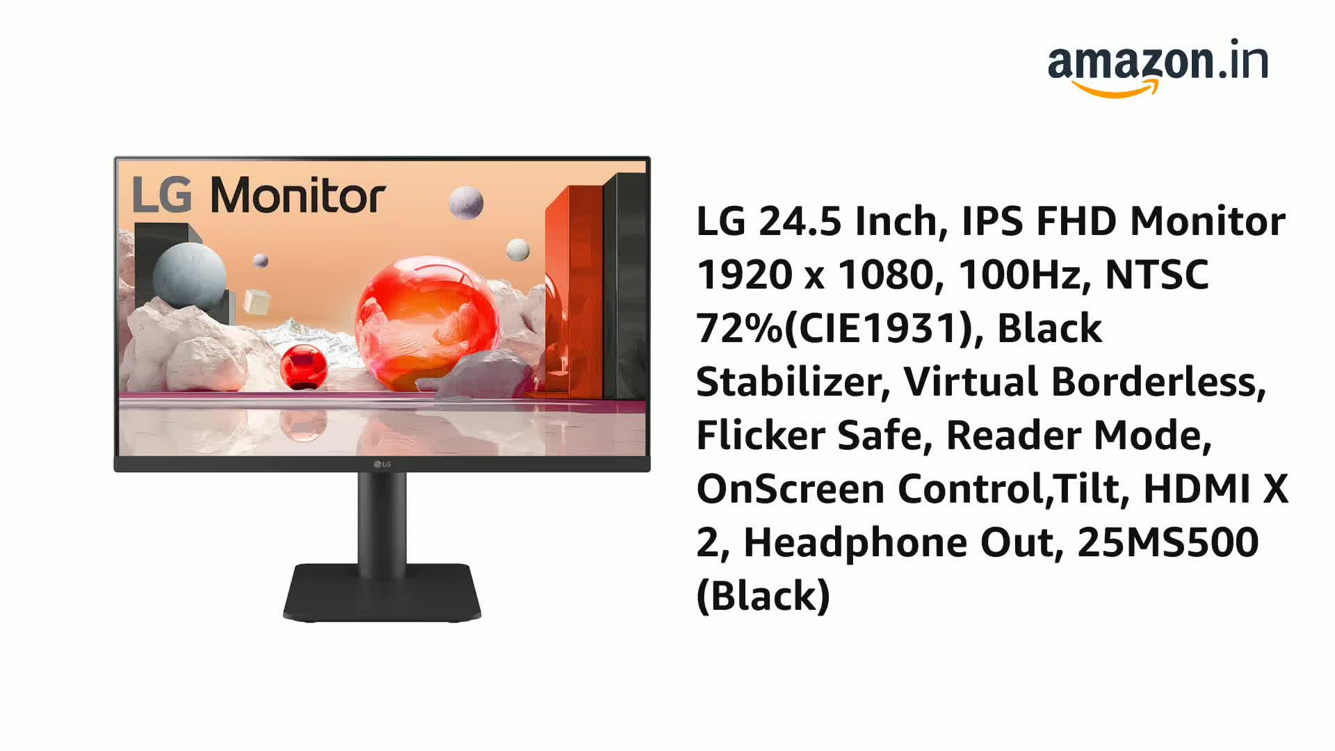 LG 24.5 Inch, IPS FHD Monitor 1920 x 1080, 100Hz, NTSC 72%(CIE1931