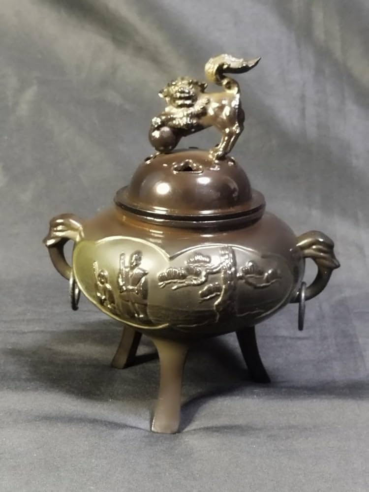 高岡銅器 金属工芸 三足 唐獅子香炉 仏教 透かし彫り 仏具 香道具 高岡