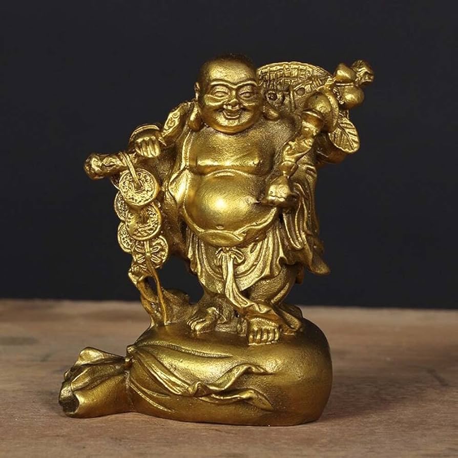 仏教美術 時代古金銅製 金工細工大型『布袋 弥勒菩薩』佛台像 置物