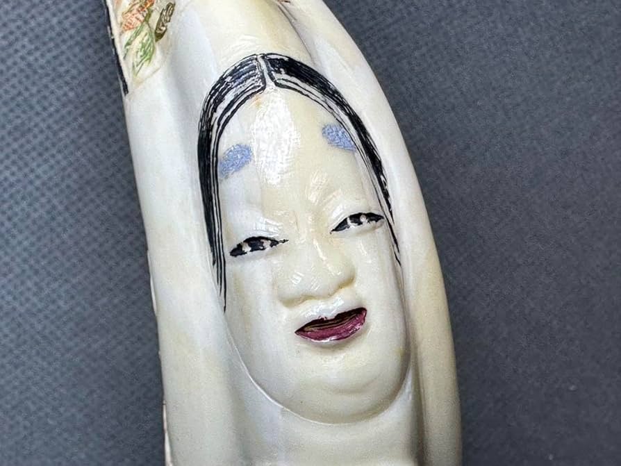 極上根付小面と翁面和装小物古美術品 置物彫刻 細密細工骨董