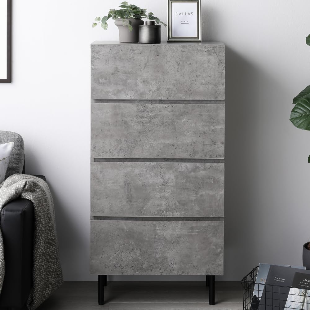 ライトグレーの木製チェスト 4引き出し