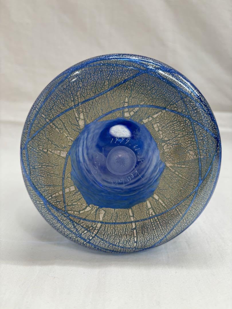 安田泰三 手吹 レース文様鉢 ガラス工芸 富山ガラス 菓子器 茶道具