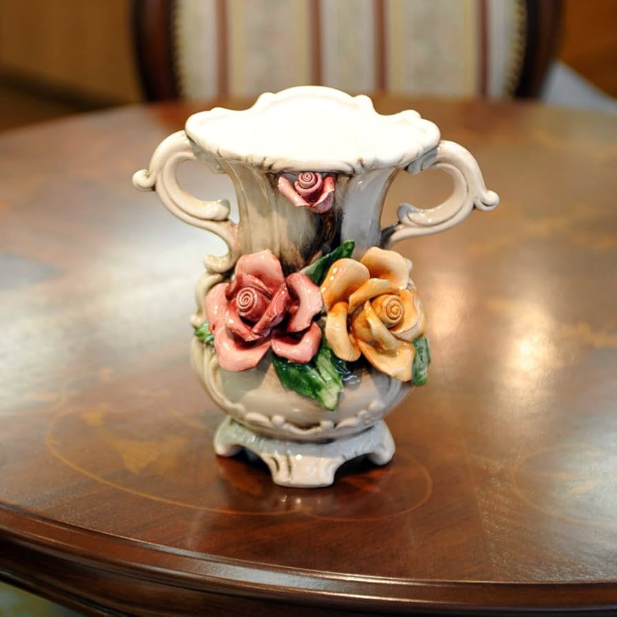 イタリア製花瓶 カポディモンテ アンティーク バラ 陶器 花陶 Amazon
