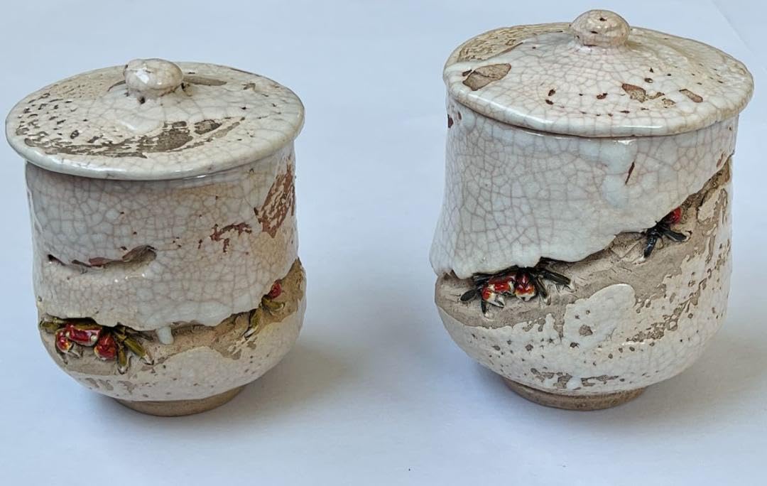 YB】二六焼 湯呑 天神蟹 細密彫 佐々木 二六 楽山焼 湯呑み 天神