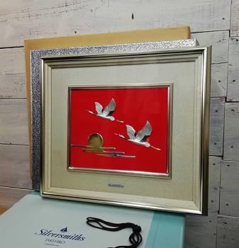 Amazon.co.jp: 関武比古 作 純銀製 シルバー999 鶴 日の出 レリーフ 額