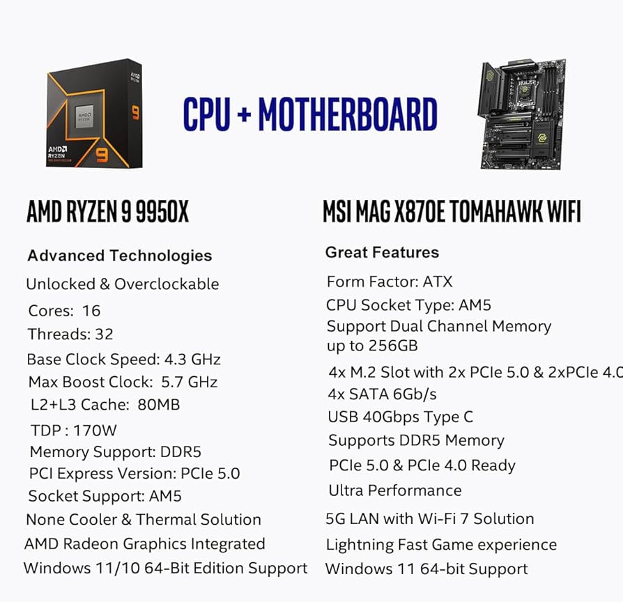 Amazon.com: Micro Center AMD Ryzen 9 9950X CPU Processor with MSI