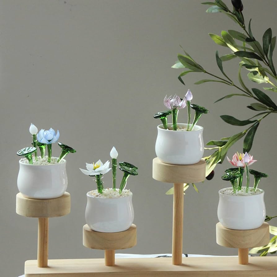 パステルカラーのオシドリの絵植木鉢の中古品アンティークコレクション