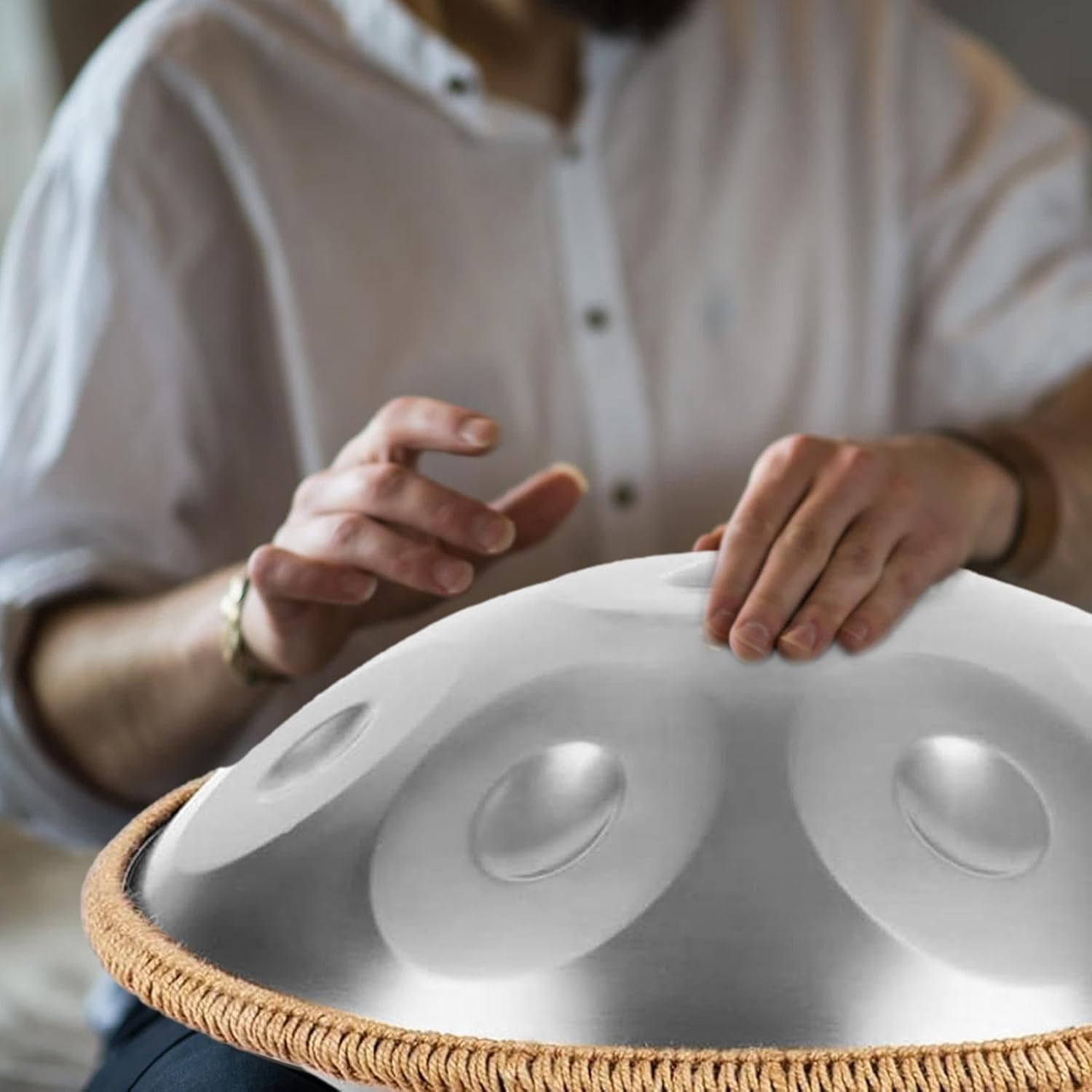 スチールドラム Dマイナー 10音ハンドパン、シルバーポータブル