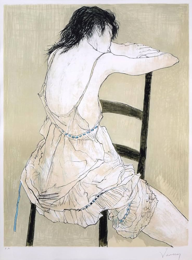 売約済 「ジャン.ジャンセン」黄色い服の女 リトグラフ ED/自筆サイン