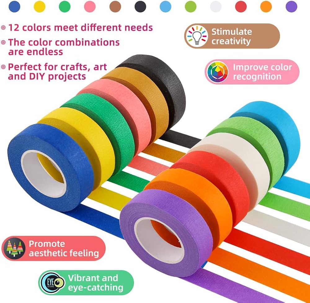 Amazon.co.jp: 色付きマスキングテープ レインボー アソートカラー