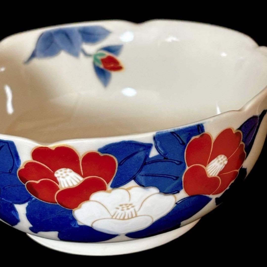 送料込【逢絢亭】雑煮椀 有田焼 染錦 友禅 5客セット 西山作 共箱入り