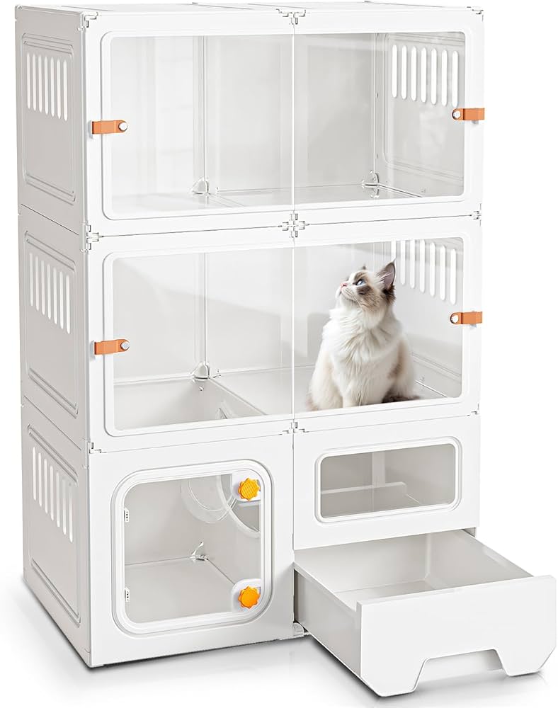 Amazon.co.jp: Topzoo 猫 ケージ トイレ付き 2段 トイレ一体型 防臭