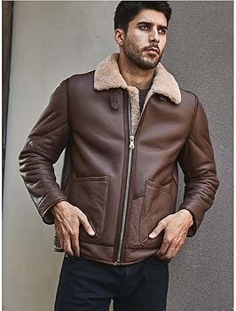 Amazon | Denny&Dora メンズ ブラウン ムートン ジャケット ショート