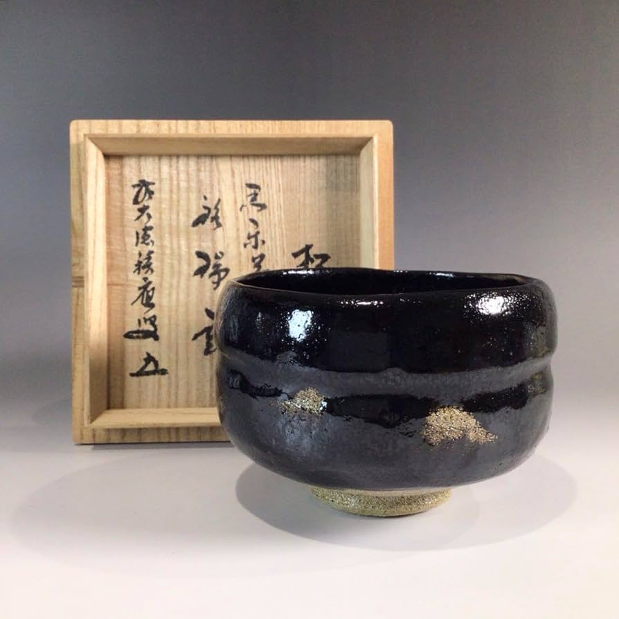 新品未使用 黒楽茶碗 三代佐々木松楽 楽焼 楽焼窯元 黒 共箱 説明書