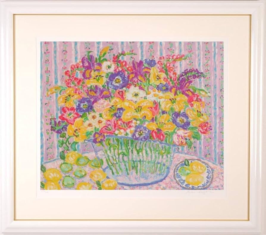 Amazon | レスリー・セイヤー 「ハッピー・リリーズ」 花 絵画 レモン