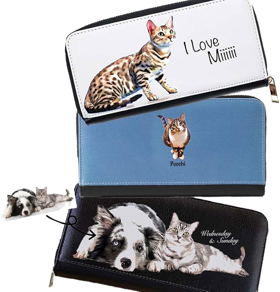 Amazon | うちの子 オリジナルイラスト PUレザー 長財布 ! 猫・犬