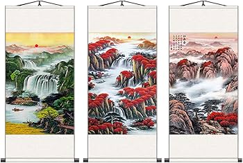 Amazon.co.jp: Zzooi アジア オリエンタル風景 山 滝 絵画 ウォール