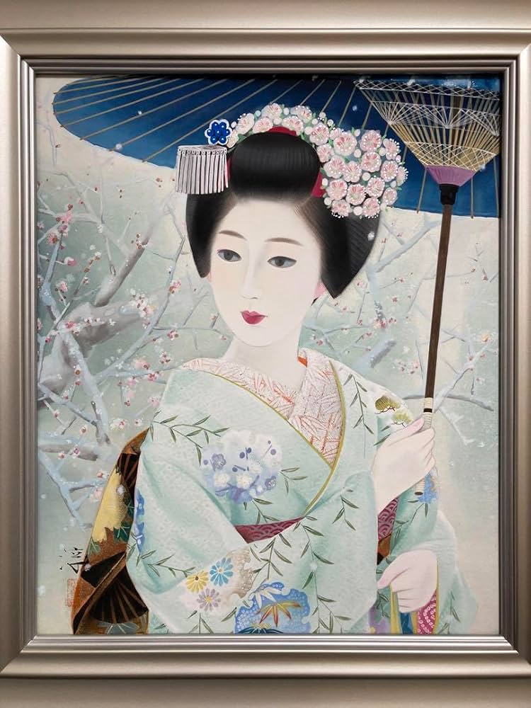 真作保証】中尾淳「舞妓」日本画 直筆サイン 落款 共シール有り 美人画